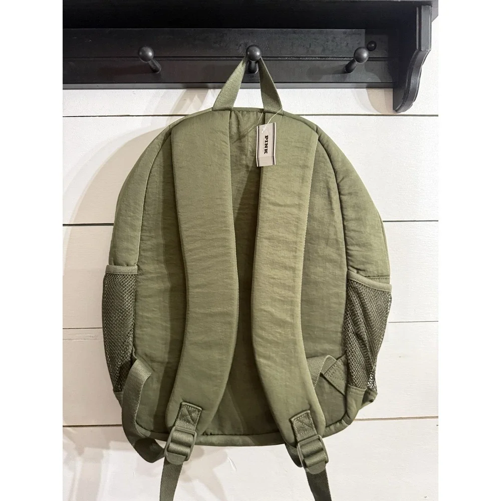 Victoria's‎ Secret PINK Backpack Quilted Puffer Solid Olive Green NWT Laptop